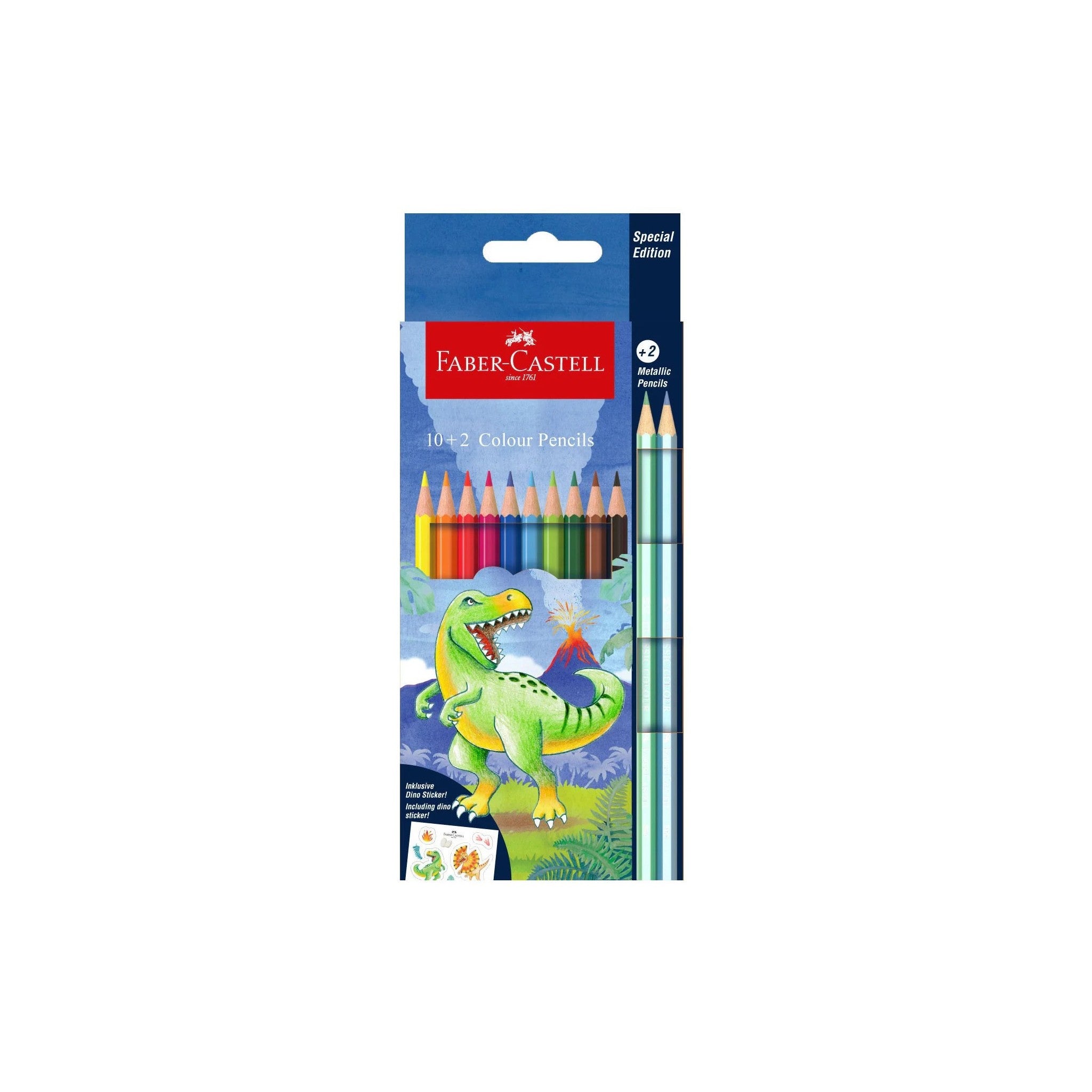 FABER-CASTELL DINOSAUR  COLOUR PENCILS 10 + 2 COLOUR