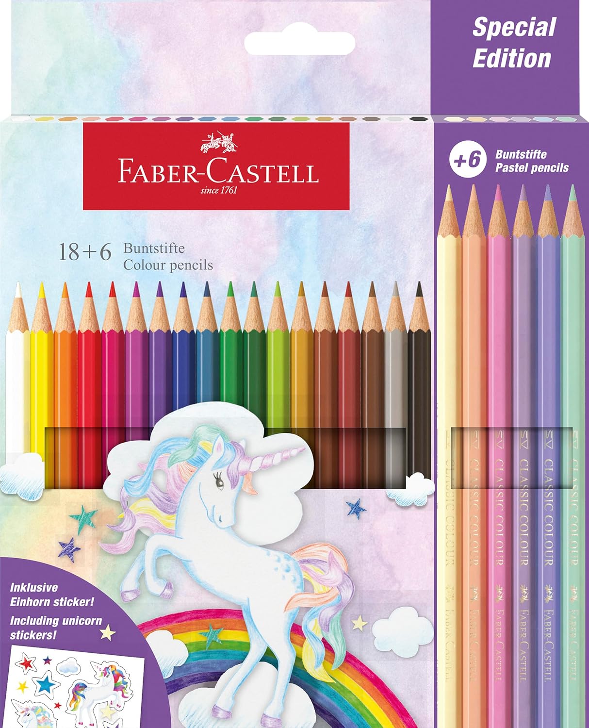 FABER-CASTELL UNICORN  COLOUR PENCILS 18 + 6 COLOUR