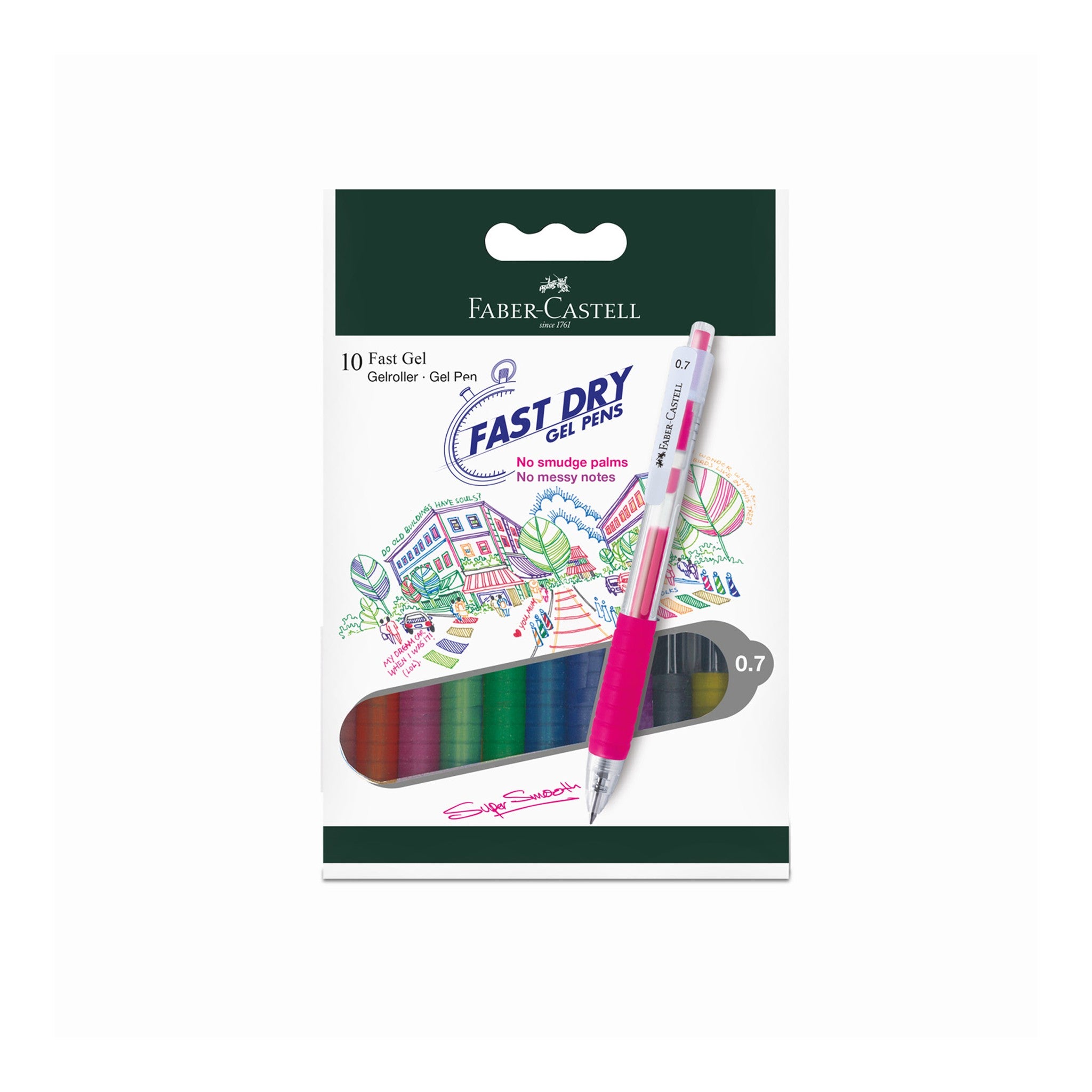 FABER-CASTELL FAST GEL 0.7MM WALLET OF 10PC ASSORTED