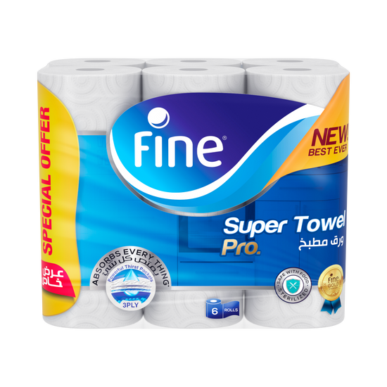 Fine Super Towel Pro Kitchen Towel 3-Ply 60 Sheets 6 pcs